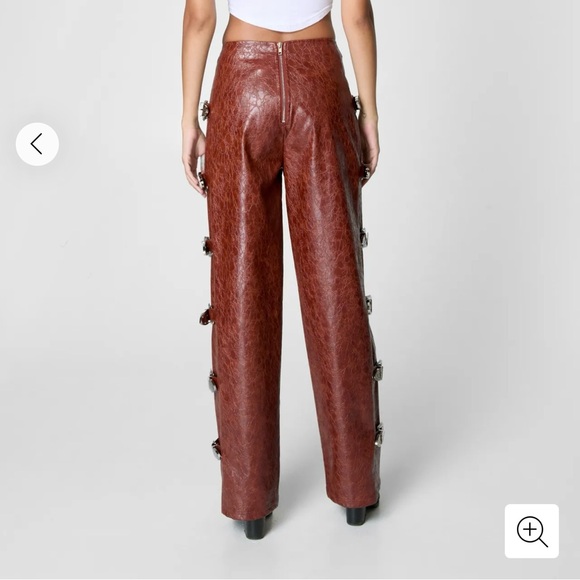 Nasty Gal Chestnut Leather Side-Button Pants - Picture 3 of 4
